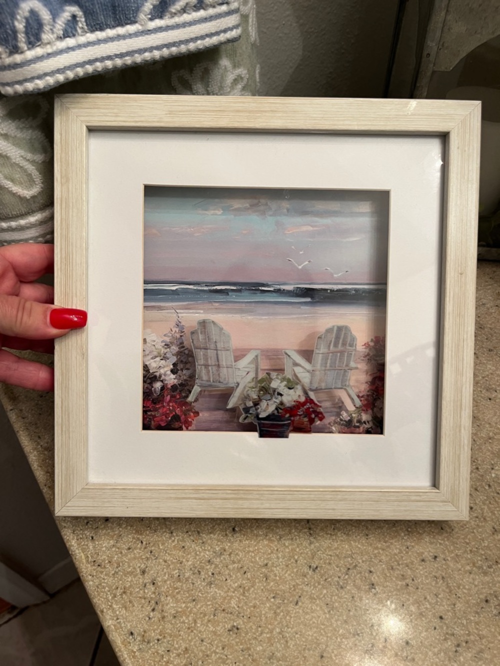 Coastal Chairs Beach Print in Cream Wood Frame